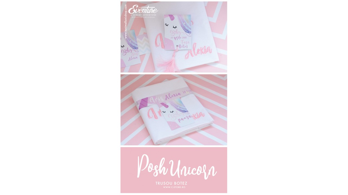 Trusou de botez pentru fetite modern cu unicorni, Posh Unicorns 7